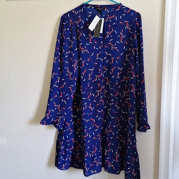 Banana Republic Ruffle-Hem Swing Shift Blue Long Sleeve Dress Size M - Picture 5 of 9